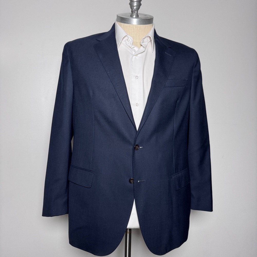 Polo Ralph Lauren Blazer Mens 48R Navy Blue Solid Wool Traveler Suit Jacket